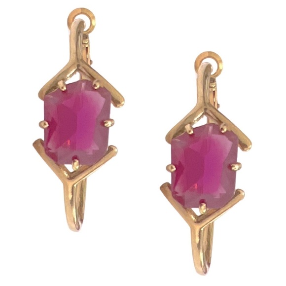 KATE SPADE • Gold and Amethyst Purple Gemstone Hoop Earrings - Picture 3 of 5